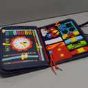 Qizfun Montessori Busy Board & Busy Book for Toddlers  Sensory & Learning Toy That Keeps Kids Busy, Travel Toy for Airplane & Car, Screen for Boys & Girls (Blue/P4)