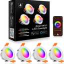 YGS-Tech Smart 2 Inch LED Recessed Lighting RGB WiFi Downlight, 5W Compatible with Alexa and Google Home, Dimmable RGB & CCT 2700-6500K Color Changing, 120V Ceiling Light with LED Driver (4 Pack)