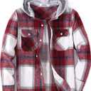 Boys Girls Casual Flannel Plaid Hoodies Spring Fashion Button Down Shirts Long Sleeve Cute Lightweight Jacket Coats, Burgundy White 13-14y