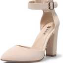 IDIFU Women's IN4 Pedazo High Block Heels Pumps Pointed Closed Toe Ankle Strap Dress Wedding Shoes (8, Beige)