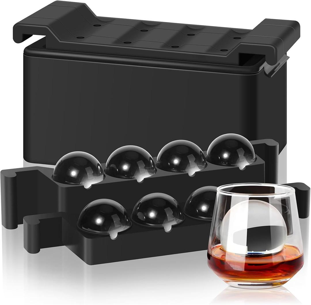Mooues Clear Ice Cube Maker, 8 Large Whiskey Ice Cubes Mold, 2 Inch Silicone Ice Cube Tray, Easy-Release Sphere Ice Maker,Bourbon Gifts For Men Dad Boyfriend Boss Who Have Everything (XXL)