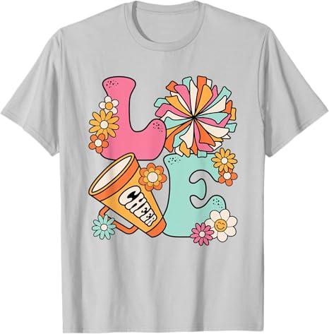 Love Cheer Groovy Cheerleader Cheerleading Women Girls Teens T-Shirt XS