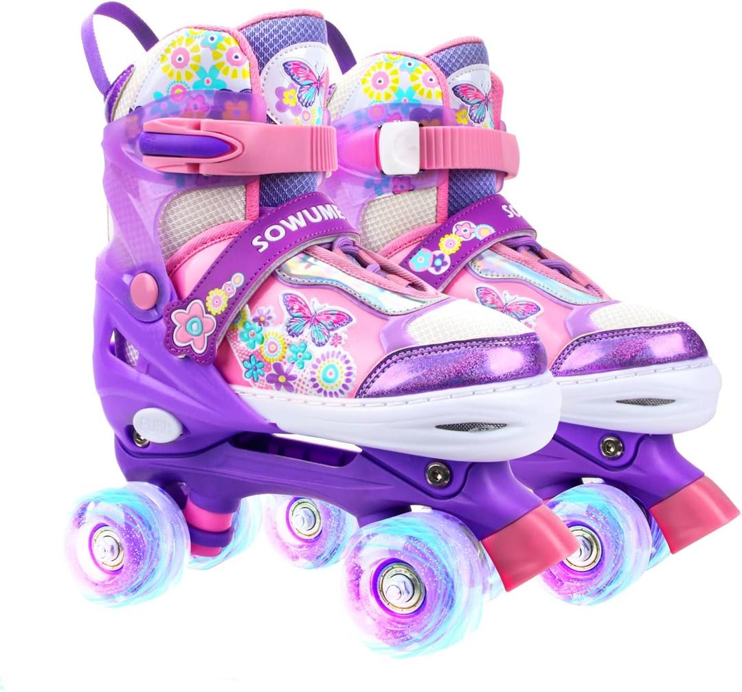 Adjustable Roller Skates for Girls and Women, All 8 Wheels of Girl's Skates Shine, Safe and Fun Illuminating for Kids S