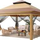 Driftalia 13x13 Pop Up Gazebo, Instant Outdoor Gazebo with Mosquito Netting, Vented Roof and Carry Bag for Patio, Garden & Backyard - Beige & Coffee