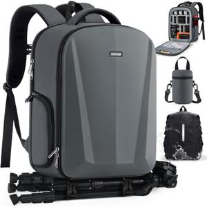 SDYSM Camera Backpack, Hardshell DSLR/SLR Camera Bag with Lens Pouch & 15.6" Laptop Compartment Waterproof Camera Case with Rain Cover Photography Backpack Compatible for Canon/Nikon/Sony/Drone,Gray (Grey)