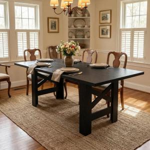Garvee Wood Farmhouse Dining Table for 6-8, Heavy Duty Large Kitchen Table, 70.87" Long Rectangular Dining Room Tables with Strong Legs, Thickness Tabletop, for Big Family, Dinette, Rustic Black