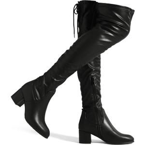 DREAM PAIRS Women's Laurence Over The Knee Thigh High Chunky Heel Boots Long Stretch Sexy Fall Boots (9, Black/Pu)