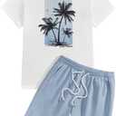 SOLY HUX Men's Summer Tracksuit 2 Piece Beach Outfit Tropical Print Tee and Shorts Set XXL