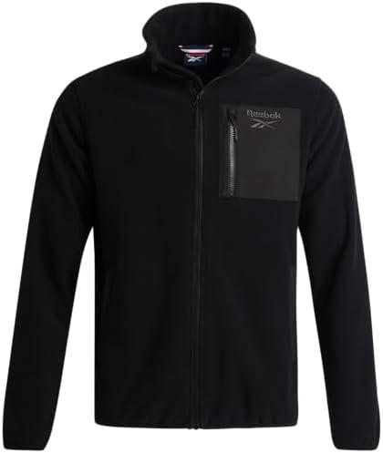 Reebok Mens Fleece Jacket - Lightweight Polar Fleece Zip Up Winter Softshell Jacket Men with Pockets for Hiking and Workout, Size L