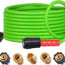 YAMATIC Super Flexible Pressure Washer Hose 25FT for Power Washer Replacement, Kink Resistant Extension With Leak-Free M22 Female & 3/8" Quick Connect Adapters, 1/4" 3200 PSI, Green