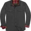 Alimens & Gentle Men's Solid Flannel Shirt Work Long Sleeve Casual Button Down Shirts Outdoor Cotton Warm Shacket (XL, Dark Grey)