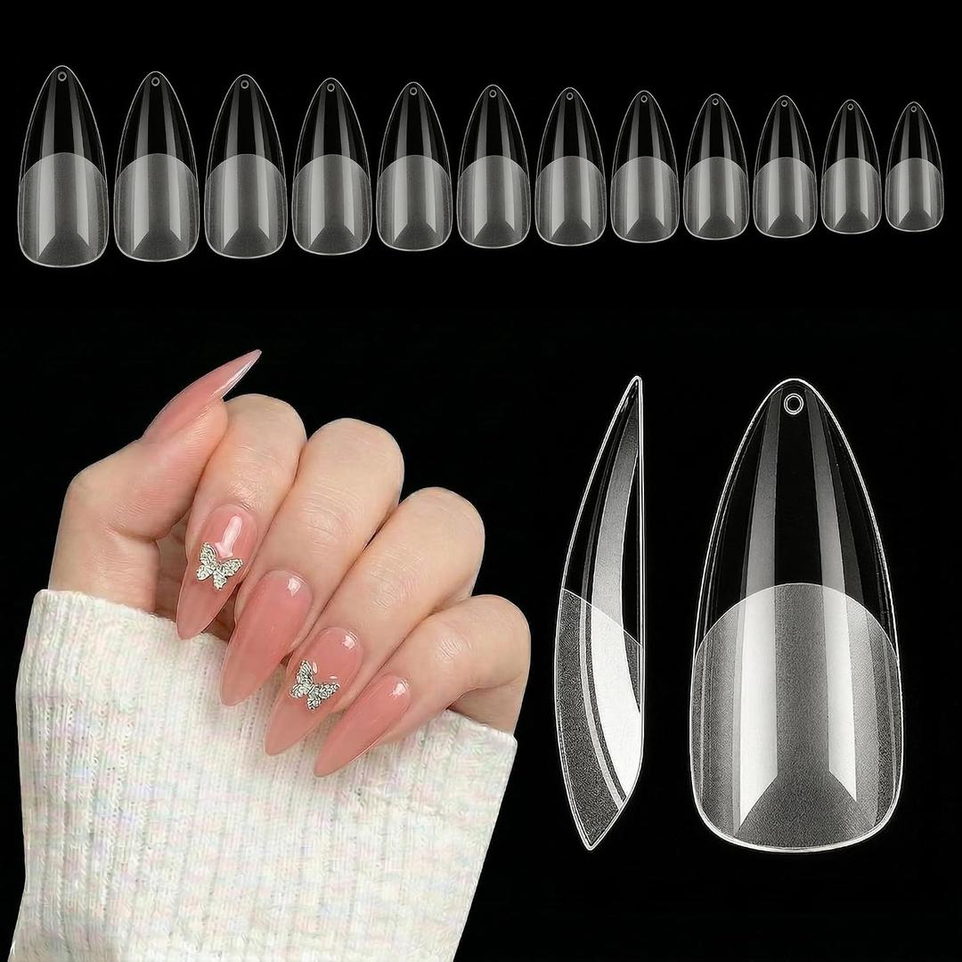 504PCS Medium Almond Nail Tips Pre-Shaped Acrylic Nails Tips Half Matte Full Cover Tips Clear Gelly Press on Flase Nail Tips for Extension Nail Manicure Home DIY 12Sizes