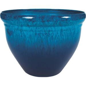The HC Companies Pizzazz Decorative Round Flower Pots w/Ceramic Look - UV-Resistant Decorative Pot for Outdoor & Indoor Plant Pots - Modern Planter for Flower, Herbs (9 Admiral Blue&Warm Red, Pack of 2)