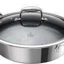 Hell's Kitchen Hybrid 4 Qt Saut Pan and lid, Tri-Clad Stainless Steel and Nonstick Ceramic, PFAS Free, no PFOA, no PTFE, no Teflon, Non Toxic Cookware, Metal Utensil Safe, All Cooktops and Oven Safe
