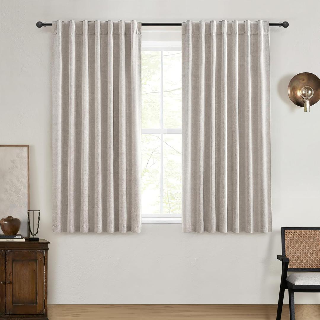 54 Inch Curtains Sunblock Curtains for Bedroom 2 Panel Sets, Total Blackout Insulated Opaque Curtain for Summer Heat 4-1/2 ft Drapes for 50 Inch Small Window Natural Light Brown (50" Wx54 L)