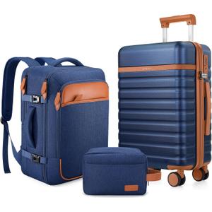 UKEIN Luggage Sets 3 Piece, Carry On Luggage 20In With Spinner Wheels,PC Hardside Suitcase Set with TSA Lock,Durable Carry On Suitcase With Travel Backpack for Men (Blue, 3 piece set (20inch))