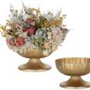NUPTIO Distressed Gold Vases for Centerpieces: Rustic Brass Compote Vases for Flowers - Metal Pedestal Bowl Decor for Wedding Table Home Set of 2