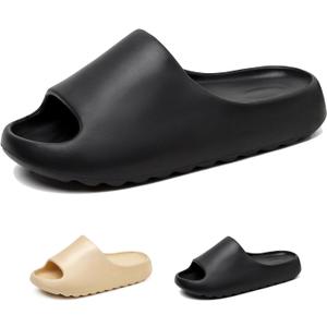 Hsttgsr Pillow Slippers for Women and Men, EVA Anti-Slip, Super Soft, Quick-Drying Comfort Cloud Slides for Showers, Lightweight Spa Massage Summer Sandals for Adults, Indoor and Outdoor (Black) 13 