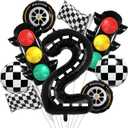 9Pcs Traffic Light Balloons, Black and white Check Racing Theme Balloons for Kids 2nd Birthday Party Supplies Decorations