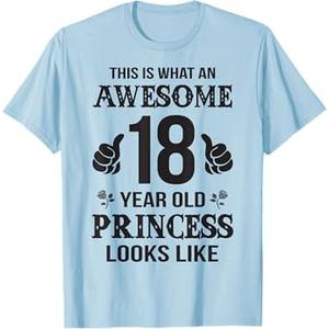 18 Year Old Girl Birthday Gifts Shirt 18th Birthday Princess T-Shirt (Small) Baby Blue