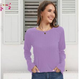 Women's Long Sleeve Tunic 2026 Blouses Knit Sweater Casual Basic Shirts Tee Shirts Tops (Purple, M)
