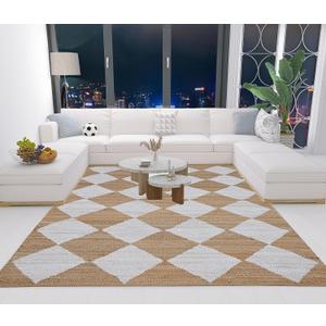 Antep Rugs Natural 5x7 Indoor Hand Woven Fiber Jute Diamond Area Rug (Natural-Off White, 5' x 7'6") (5' x 7'6" (Rectangular))