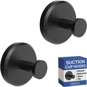HOME SO Suction Cup Hooks for Shower, Bathroom, Kitchen, Glass Door, Mirror, Tile  Loofah, Towel, Coat, Bath Robe Hook Holder for Hanging up to 15 lbs  Waterproof & Rustproof, Matte Black (2-Pack)