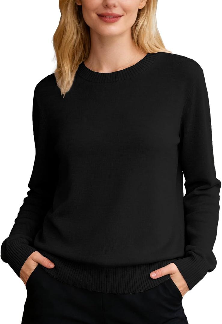 DAIMIDY Women's Sweaters Crewneck Jumper Tops Cotton & Modal Tops (Large, A01 Black)