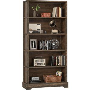 TVU 5-Shelf Wood Bookcase, 65 Inch Tall Bookshelf with Storage, Floor Standing Display Book Shelf, for Living Room Bedroom Study Office, Rustic Brown