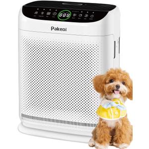 Air Purifiers for Home Large Room Up to 3000 Ft With Double Air Intake,PAKEOI HEPA Air Purifier for Bedroom With Washable Pre-Filters, Remote Control, 15dB Sleep Mode,Air Cleaner for Pets Dust, White
