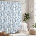 Turkio Blue Floral Shower Curtain, Cotton Linen Cottage core Shower Curtains for Bathroom (72"W x 72"L (Pack of 1))