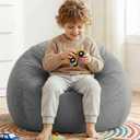 Stuffed Animal Storage Bean Bag Chair Cover for Kids (No Filler), Soft Comfy Velvet Beanbag Chair Cover Machine Washable, Kids Bean Bag Chair with Handle for Living Room Bedroom Dorm,Dark Gray