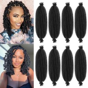 8 Packs Springy Afro Twist Hair Pre-Separated 16 inch Afro Twist Hair Marley Twist Braiding Hair Soft Locs Crochet Twist Hair Extensions For Women (1B#, 16 inch (Pack of 8))