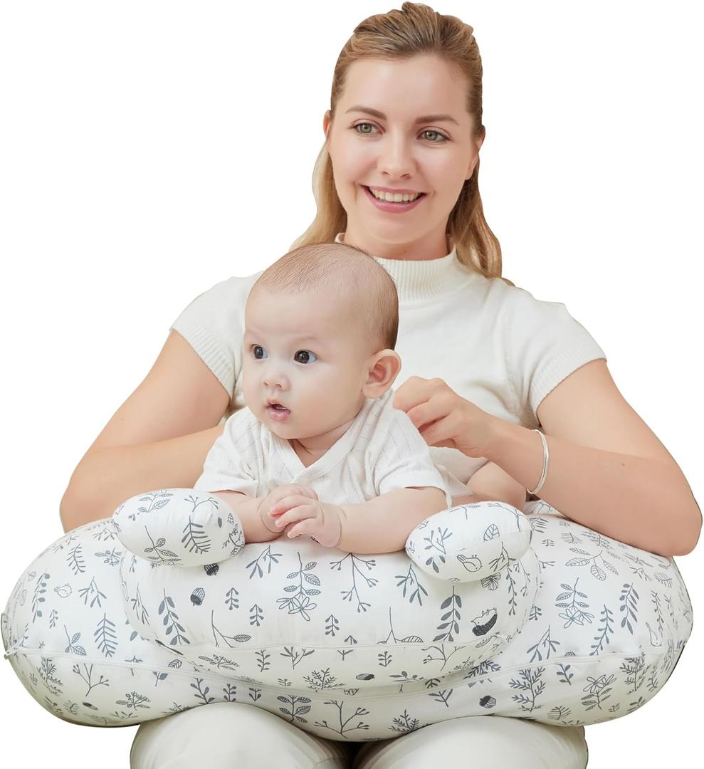 lasoftan Nursing Pillow for Breastfeeding, Breast Feeding Pillow for Mom Support, Adjustable Waist Strap and Removable Cotton Cover, Leaves