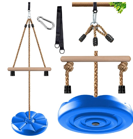KINSPORY Disc Swing for Kids, Swing Set Accessories, 7FT Height Adjustable Gym Monkey Bars, Hanging Tree Seat for Backyard, Outdoor Play Equipment  Blue