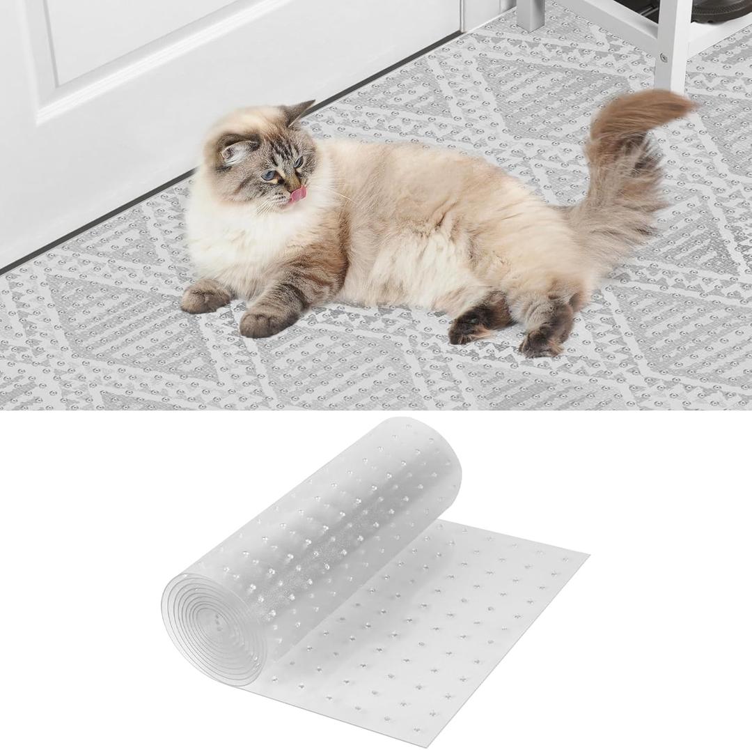 Carpet Protector for Pets - 14.4in*3.6FT Plastic Cat Carpet Protector Mat for Doorway Clear Plastic Runners with Rug Spikes to Protect Under Carpet Anti Door Protector from Dog Scratching Easy to Cut (1'2" x 3'7" (Rectangular))