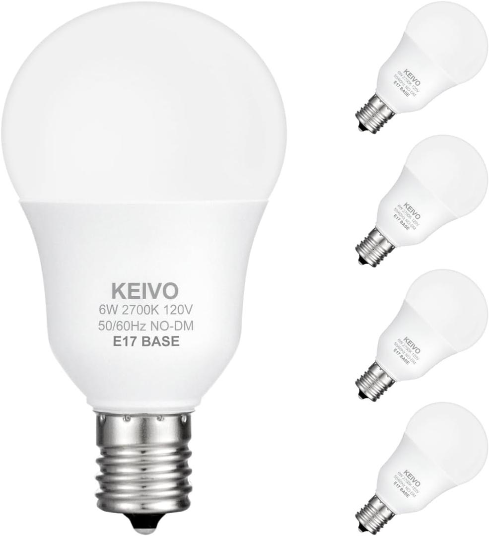 E17 Intermediate Base LED Light Bulbs, 6W(60 Watt Equivalent), Warm White 2700K, 600lm, G14 LED Bulb for Ceiling Fan, Non-Dimmable, Pack of 4