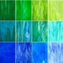 ILLUCKAI 12 Sheets Blue+Green Stained Glass Sheets Variety Pack, 6 x 4 inch Stained Glass Kit Supplies for Mosaic Glass Projects