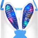 Easter Bunny Baskets with Lights for Baby Boys,Large Blue Kids Easter Bucket Tote with Light up Rabbit Ears for Spring Egg Hunts Party Storage (Blue)