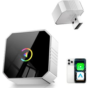 2026 Upgraded Mini Wireless CarPlay Adapter for CarPlay & Android Auto, Plug & Play, Fast, Auto Connect, No Latency 2in1 Car Play Wireless Adapter for iPhone iOS 10+ Android 11+ Information Display (Sliver)