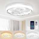 Flush Mount Ceiling Fan, Ceiling Fans with Lights and Remote, 6 Winds Speeds, 20" Low Profile Caged Ceiling Fan, Dimmable Bladeless Fan Light for 
Bladeless Ceiling Fans with Lights: 19 inch Low Profile Ceiling Fans with Lights and Remote Modern Ceiling Fan with Light Flush Mount Ceiling Fan for Bedroom Living Room, Silver 