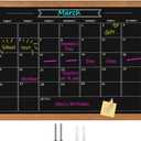Calendar Chalkboard, 23.6" * 31.5", Magnetic Surface Rustic Brown Solid Pine Wood Frame Chalk Board for Planning/School Timetable/Memo, Hanging Board for Office, School and Home