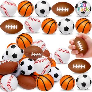 28 Pack Sports Stress Balls for Kids 4-8 8-12,Easter Basket Stuffers Soccer Football Squeeze Fidget Relief Toys for Kids Easter Eggs Fillers,Goodie Bags Stuffers,Classroom Prizes,Pinata Filler