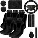 13 Pcs Leopard Print Car Accessories Set, Includes Leopard Seat Covers Set Leopard Steering Wheel Cover Coasters Armrest Pad Cover Seat Belt Pads Keychain and Wrist Strap for Decor (Black)