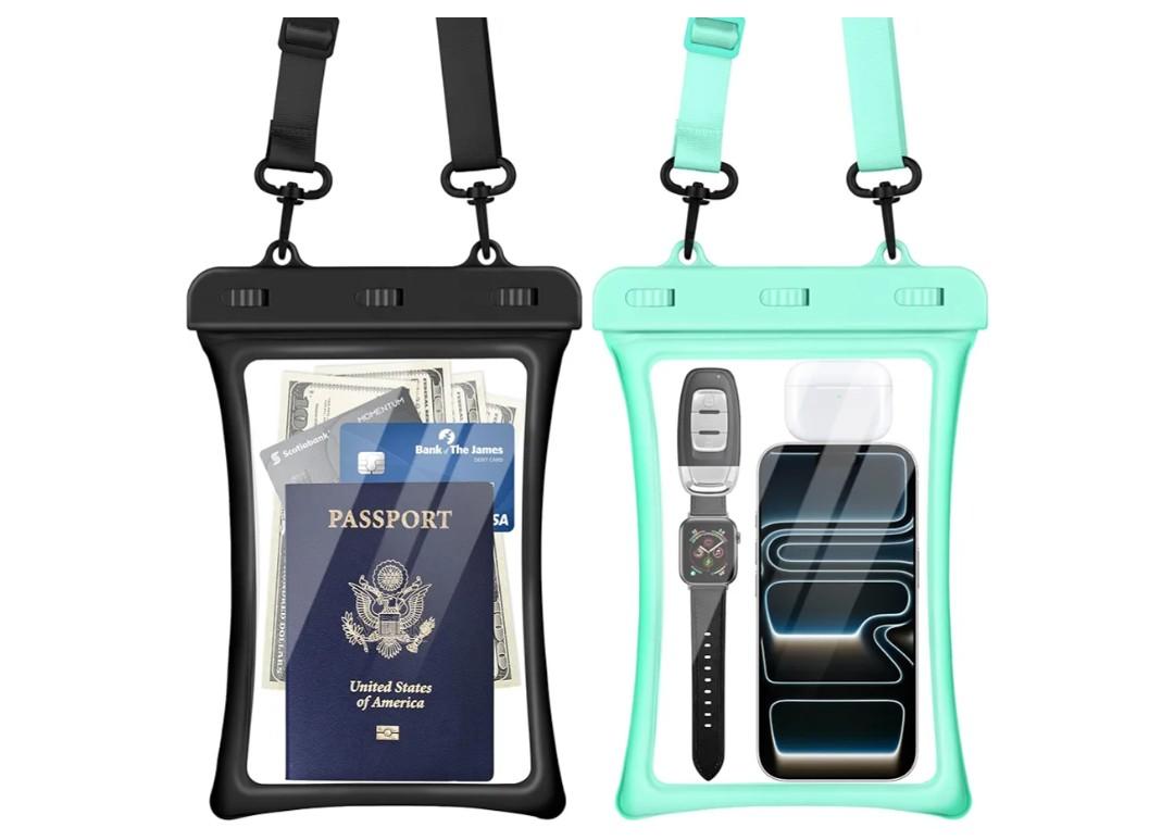 CACOE [Floatable Floating Universal IPX8 Waterproof Phone case 2 Pack-Up to 10.0",Adjustable Lanyard Phone Pouch,Cellphone Dry Bags for Vacation Beach Pool Kayak Cruise Travel Essentials（Black+Green）