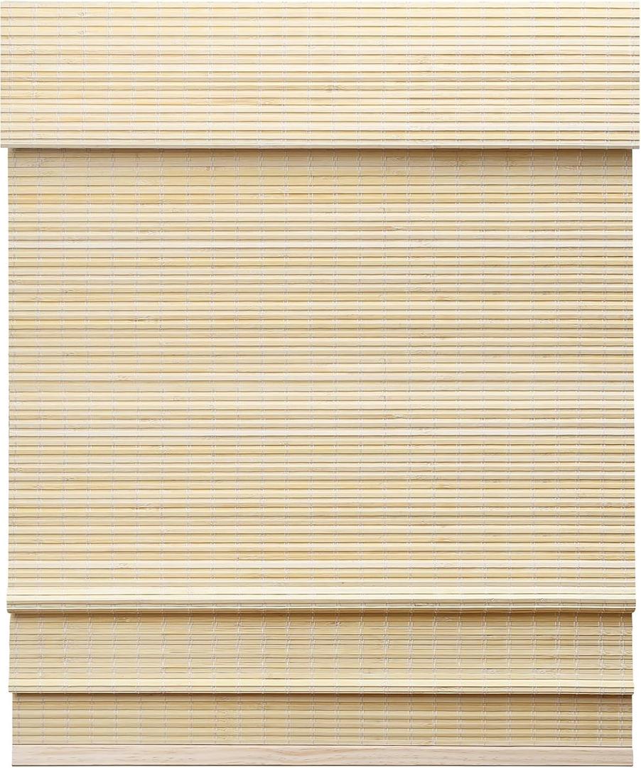 LazBlinds Cordless Bamboo Roman Shades, Privacy Window Treatment, Roll Up Bamboo Blinds for Windows, 26'' W x 60'' H (Privacy-dp-natural)