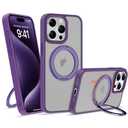UGENINO Compatible with iPhone 15 Pro Case with 360° Rotatable Magnetic Ring Stand [Compatible with Mag-Safe] Translucent Shockproof Protective Phone Case for Women Men, Dark Purple