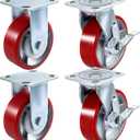 VEVOR Caster Wheels Set of 4, 6" Heavy Duty Casters (2 Rigid and 2 Swivel Casters with Side Brake) Polyurethane Iron Core Plate 4000LBS Capacity