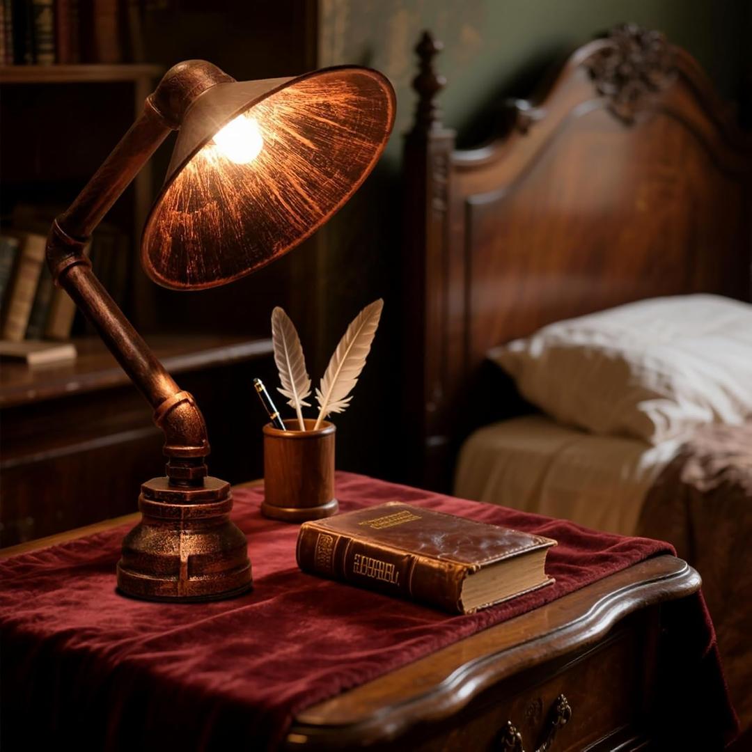 Steampunk Table Lamp, Industrial Water Pipe Lamp Retro Iron Piping Desk Lamp Vintage Nightstand Lamps for Bedroom Living Room Kitchen Caf Dorm Pub Brown1