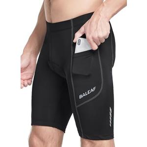 baleaf Men's Padded Bike Shorts Cycling Road Biking Riding Bicycle Cycle Wear Pockets UPF 50+ MTB Accessories Tights, (Large, Black)